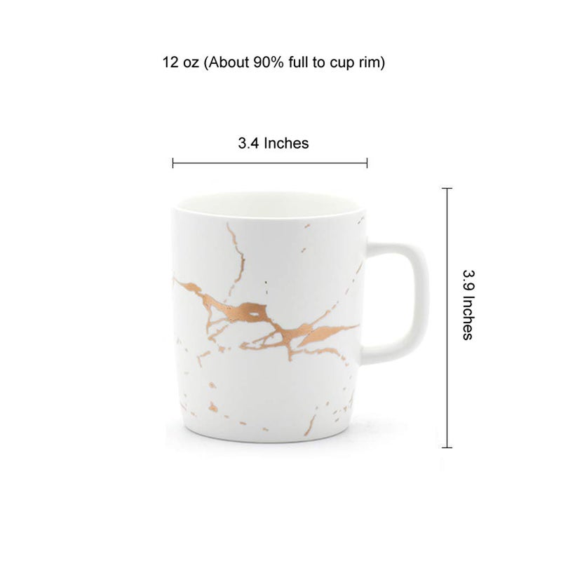 Coffeezone 12 oz Matte Ceramic Marble Tea Coffee Mugs Luxury Gold Inlay (White, 4 Mugs Gold Marble) - Image 3